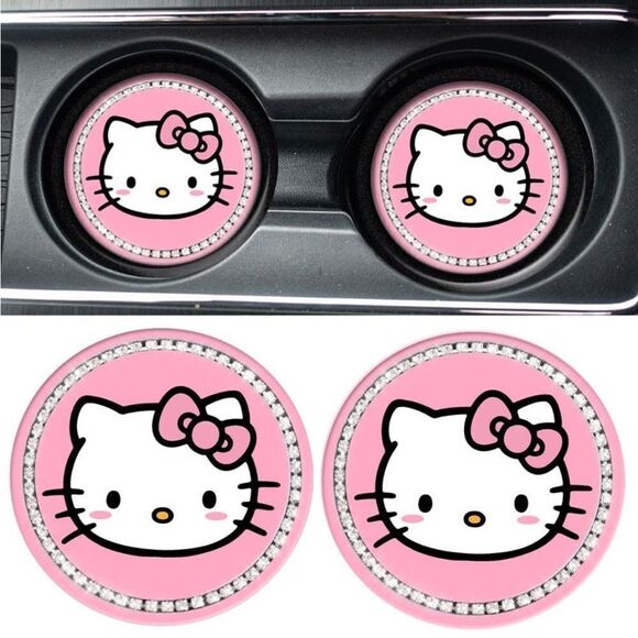 Hello Kitty car cup Coasters in Pink with bling Set of 2 NWT - Picture 1 of 6